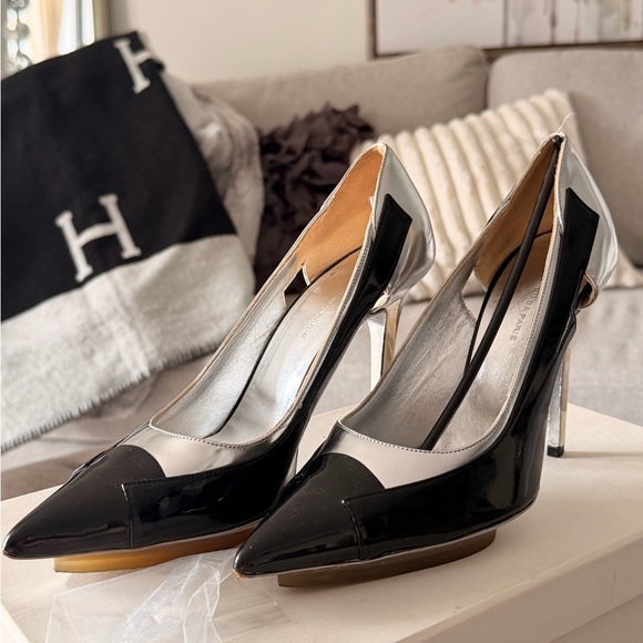 Balenciaga Shoes - Balenciaga scarpa Black and Silver Patent Pointed-Toe Stiletto Pumps 37 1/2